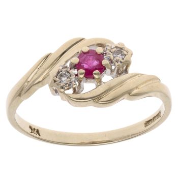 9ct Yellow Gold 0.05ct Diamond And Ruby Three Stone Ring