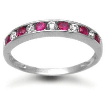 18 Carat White Gold Diamond-18pts Ruby-36pts Chan Set Half Eternity Ring