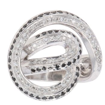 18ct White Gold 0.55ct Brilliant Cut Black And White Diamond Fancy Wave Ring