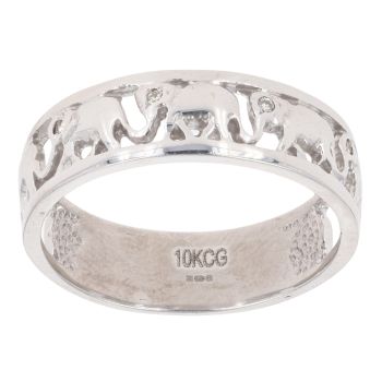 9ct White Gold 0.05ct Diamond Elephant Ring
