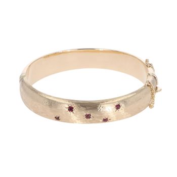9ct Yellow Gold Ruby Textured Ruby Bangle