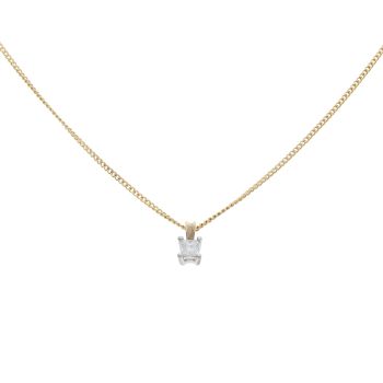 9ct Yellow Gold 0.20ct Princess Cut Diamond Solitaire Pendant and Chain 16"