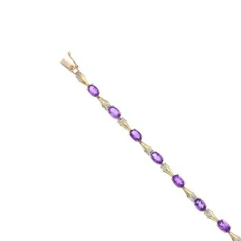 9ct Yellow And White Gold 0.05ct Diamond And Amethyst Bracelet 6.5"
