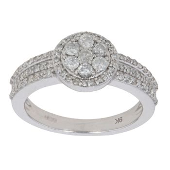 9ct White Gold 0.75ct Diamond Cluster Ring