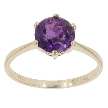 9ct Yellow Gold Amethyst Single Stone Ring