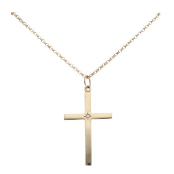 9ct Yellow Gold 0.10cts Diamond Cross Pendant And Chain 38"