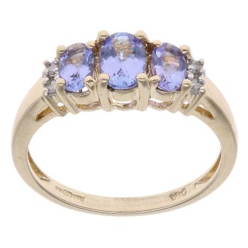 9ct Yellow Gold 0.05ct Diamond And Three Stone Tanzanite Ring