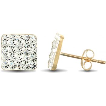 9ct Yellow Gold Crystal Square Stud Earrings