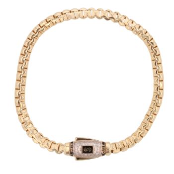 14ct Yellow Gold Monaco Cube Plain Pave Lock Bracelet 7.5"