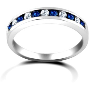 18 Carat White Gold Diamond-18pts Sapphire 36pts Chan Set Half Eternity Ring