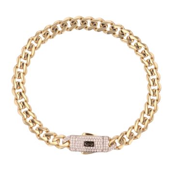 14ct Yellow Gold Monaco Classic Pave Lock Curb Bracelet 7"