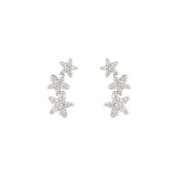 Sterling Silver Triple Star Cubic Zirconia Climber Stud Earrings