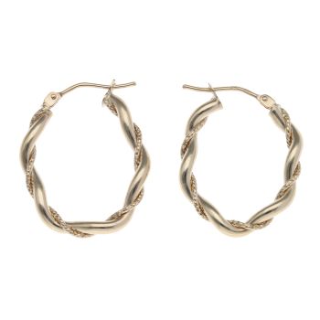 9ct Yellow Gold Twisted Oval Hoop Earrings