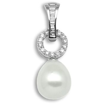 18 Carat White Gold 21pt Diamond Pearl Drop Pendant