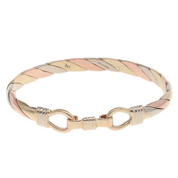 9ct Yellow, White And Rose Gold Hinged Bangle