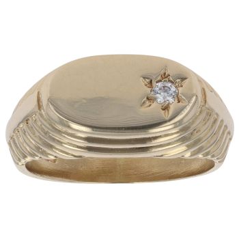 9ct Yellow Gold Cubic Zirconia Patterned Signet Ring