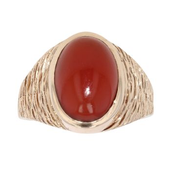 9ct Yellow Gold Garnet Cabochon Signet Ring