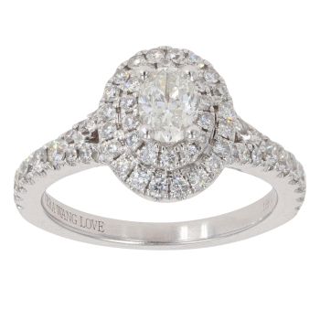 Vera Wang 18ct White Gold 0.75ct Oval And Brilliant Cut Diamond Cluster Love Ring
