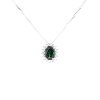 Silver Green Gemstone And Cubic Zirconia Cluster Pendant And Chain 18" By Icesia