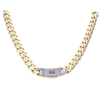 14ct Yellow Gold Monaco Classic Pave Lock Curb Chain 22"