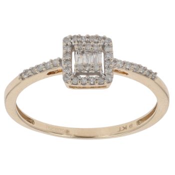 9ct Yellow Gold 0.25ct Baguette And Brilliant Cut Diamond Cluster Ring