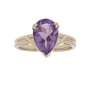 9ct Yellow Gold Single Stone Amethyst Ring