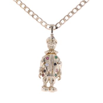 9ct Yellow Gold Multi-Gemstone Clown Pendant And Chain 18"