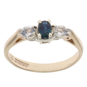 9ct Yellow Gold Cubic Zirconia and Sapphire Three Stone Ring