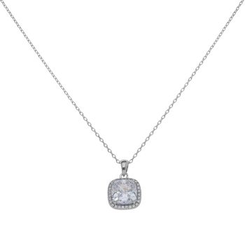 Silver Cubic Zirconia Halo Pendant and Chain 18" by Icesia