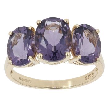 9ct Yellow Gold Three Stone Amethyst Ring