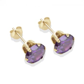 9ct yellow gold 7mm amethyst CZ stud Earrings
