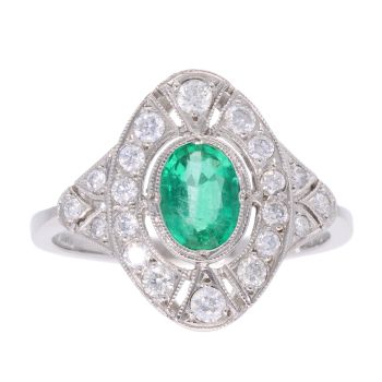 Platinum Emerald and 0.50ct Diamond Ring