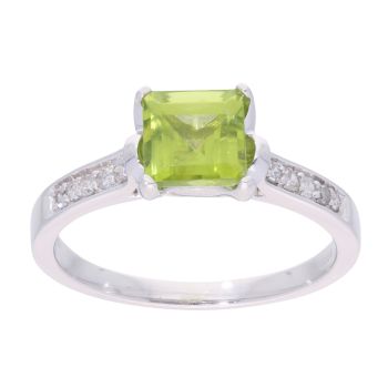 9ct White Gold Peridot and Diamond Square Ring