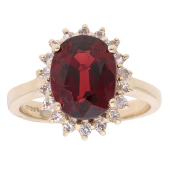 9ct Yellow Gold Garnet and Cubic Zirconia Cluster Ring