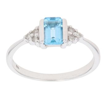 9ct White Gold Blue Topaz and 0.05ct Diamond Ring