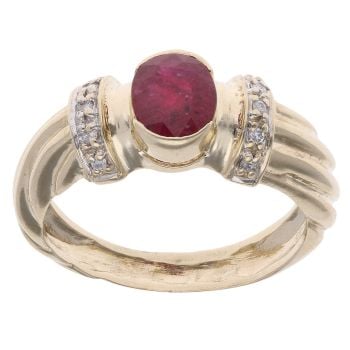 9ct Yellow Gold 0.05ct Diamond And Ruby Ring