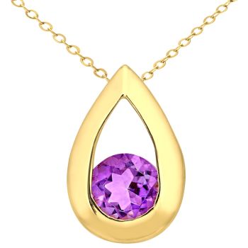 9ct Yellow Gold Amethyst Teardrop Pendant Necklace