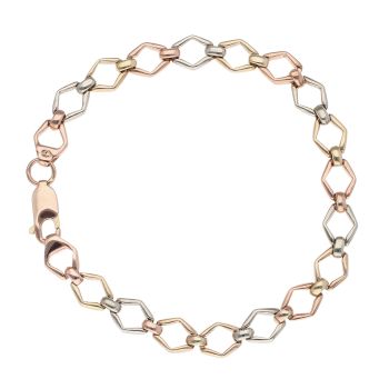9ct Yellow White and Rose Gold Fancy Bracelet 7.5"