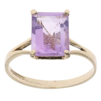 9ct Yellow Gold Amethyst Single Stone Ring