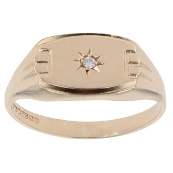 9ct Yellow Gold 0.02ct Diamond Signet Ring