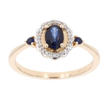9ct Yellow Gold Sapphire And 0.05ct Diamond Cluster Ring