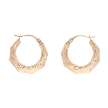 9ct Yellow Gold Patterned Creole Earrings