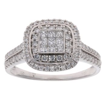 18ct White Gold 1.00ct Princess and Brilliant Cut Diamond Cluster Ring