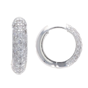 Silver Stone Set Chunky Huggies Hoop Earrings By Icesia