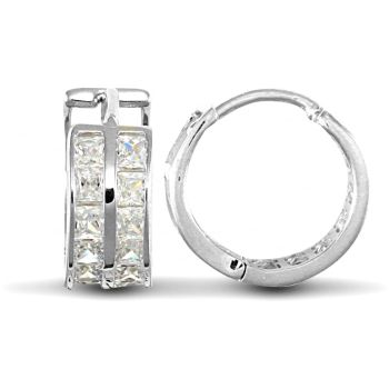9ct White Gold Huggie Earrings with Cubic Zirconia Stones