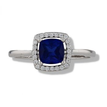 9ct White Gold Created Sapphire And Cubic Zirconia Halo Ring