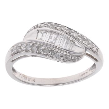 9ct White Gold 0.33ct Emerald And Brilliant Cut Diamond Ring