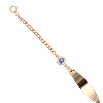 Children's 14ct Yellow Gold Blue Eye ID Bracelet 6"