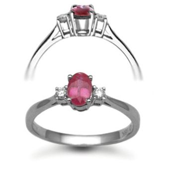 18 Carat White Gold D-8pt Ruby-70pt 3 Stone Ring