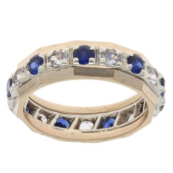 9ct Yellow Gold Created Sapphire and Cubic Zirconia Ring